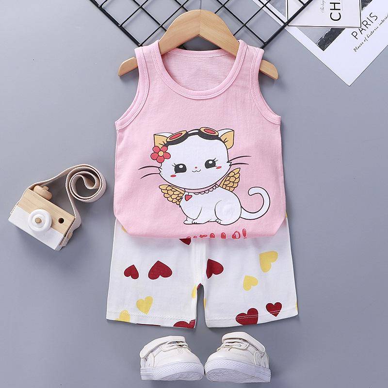 Kinder Sets Kinderkleidung Jungen Mädchen Westen Anzug Sommer Kinderbekleidung Baby Baumwolle T-Shirts Shorts Tank Top Ärmellos 130 von Joom DACH
