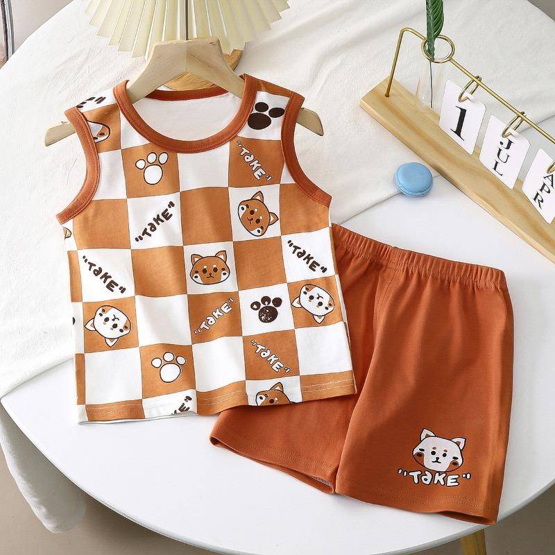 Kinder Sets Kinderkleidung Jungen Mädchen Westen Anzug Sommer Kinderbekleidung Baby Baumwolle T-Shirts Shorts Tank Top Ärmellos 90 von Joom DACH