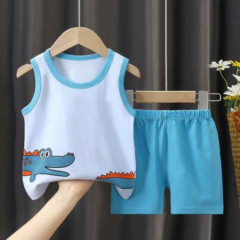 Kinder Sets Kinderkleidung Jungen Mädchen Westen Anzug Sommer Kinderbekleidung Baby Baumwolle T-Shirts Shorts Tank Top Ärmellos 90 von Joom DACH