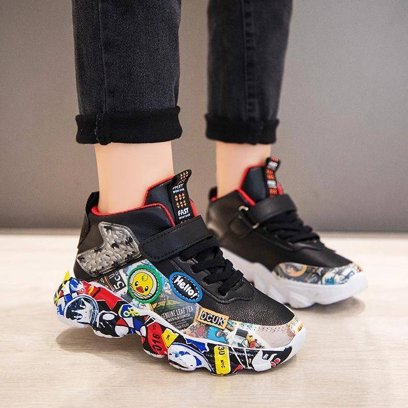 Kinder Sport Turnschuhe für Mädchen Kid Cartoon Muster Casual Schuhe Jungen Basketball Schuh 37 schwarz von Joom DACH