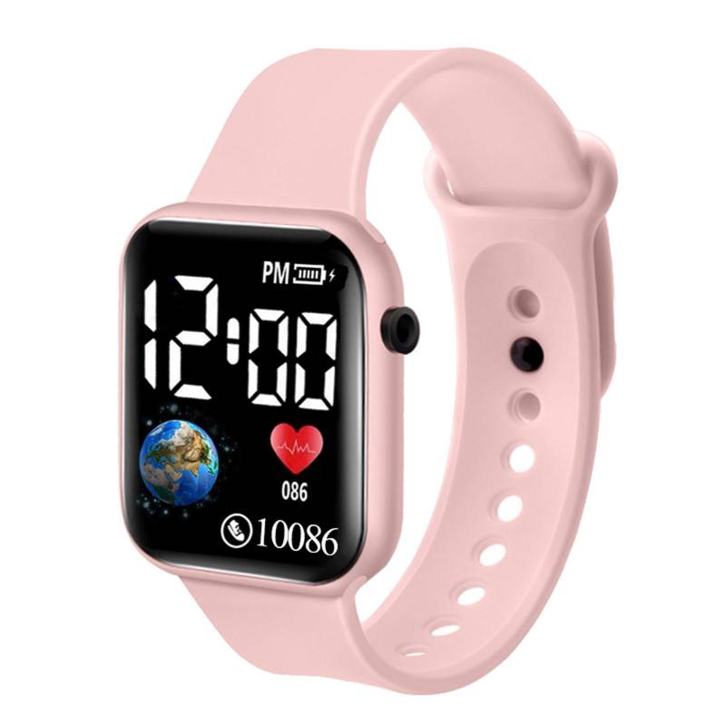 Kinder Sport Uhr Leuchtende Präzision Silikon LED Digital Display Uhr Multifunktionale Digital One Size rosa von Joom DACH