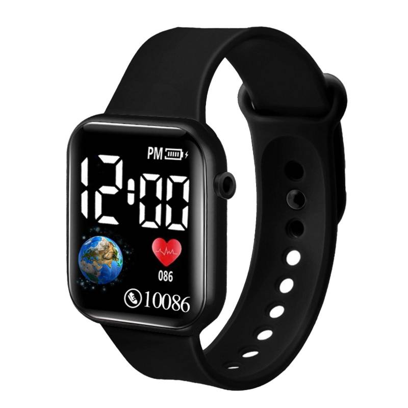 Kinder Sport Uhr Leuchtende Präzision Silikon LED Digital Display Uhr Multifunktionale Digital One Size schwarz von Joom DACH