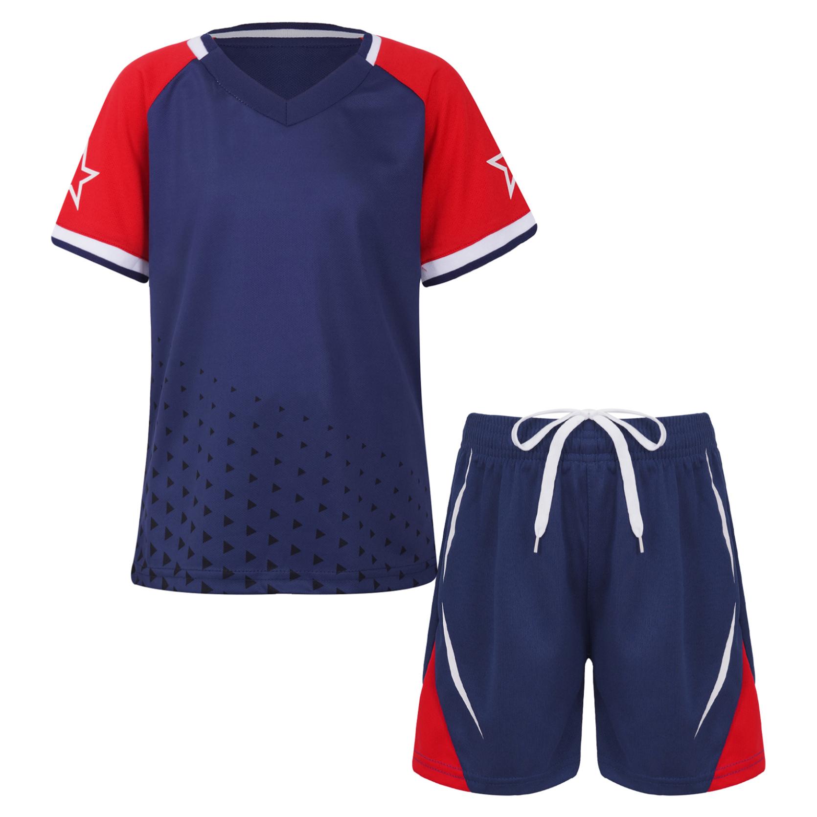 Kinder Sportbekleidung Set Jungen Kurzarm T-Shirt und Shorts Sportanzug Trainingsanzug Sommer Fußball Basketball Fitness Sportbekleidung 11-12 Years navy blau von Joom DACH