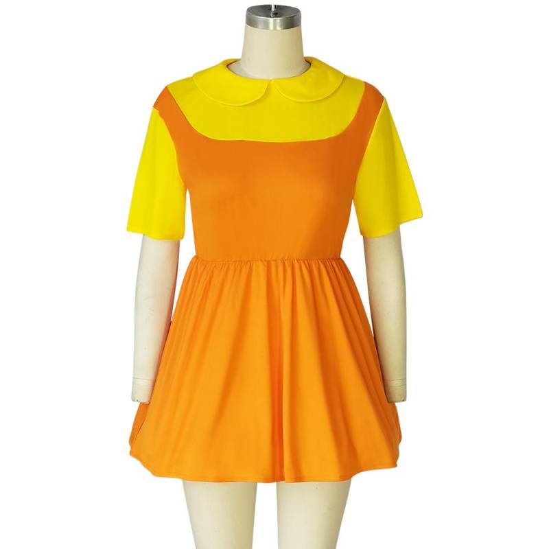 Kinder Squid Game Roboter Puppe Stern Cosplay Kleider Kinder Gruselig Gelb Kleines Mädchen Kinder Halloween Kostüm S orange von Joom DACH