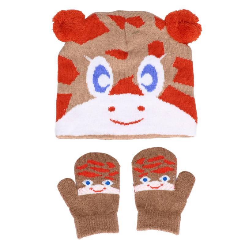 Kinder Strickmütze Handschuhe Set Winter Baby Niedlich Cartoon Tier Muster Mütze Fäustlinge Geburtstag khaki von Joom DACH
