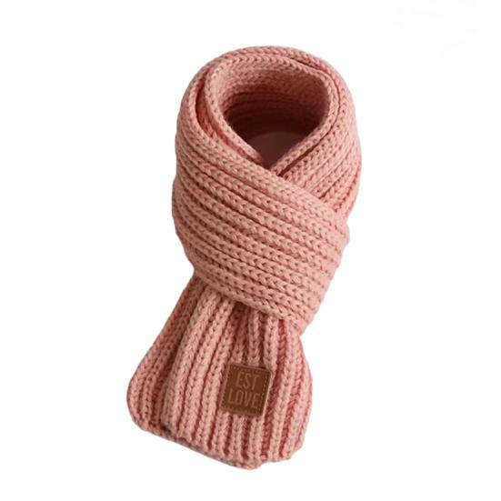 Kinder-Strickschal, einfarbig, verdickter, warmer Strickschal mit Kunstleder rosa von Joom DACH