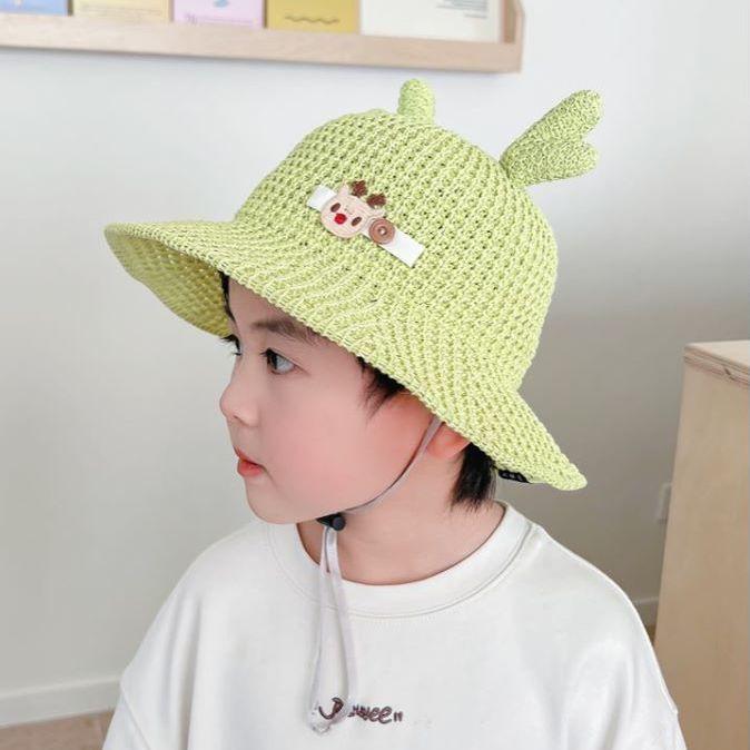 Kinder Strohhut Sommer Mädchen Sonnenhut Jungen Sonnenschutzhut Baby Rehhorn Fischerhut Atmungsaktiver Mesh-Hut 2-5 years old grün von Joom DACH