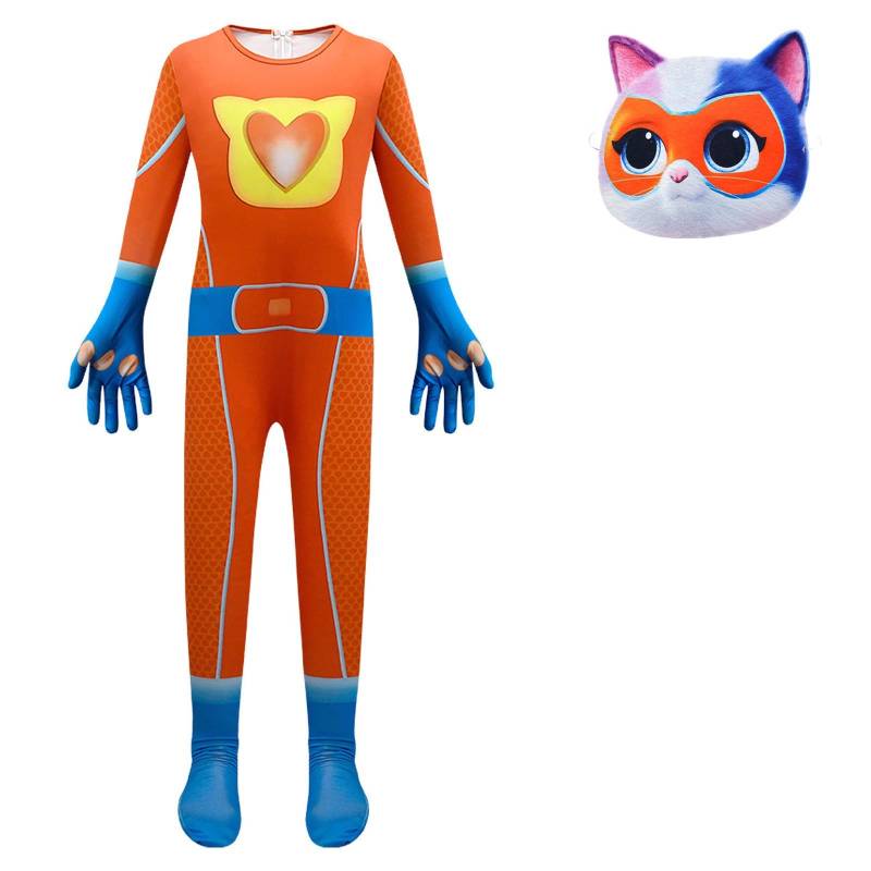 Kinder SuperKitties Overall mit Maske Halloween Katze Cosplay Outfit Verkleidung 120 orange von Joom DACH