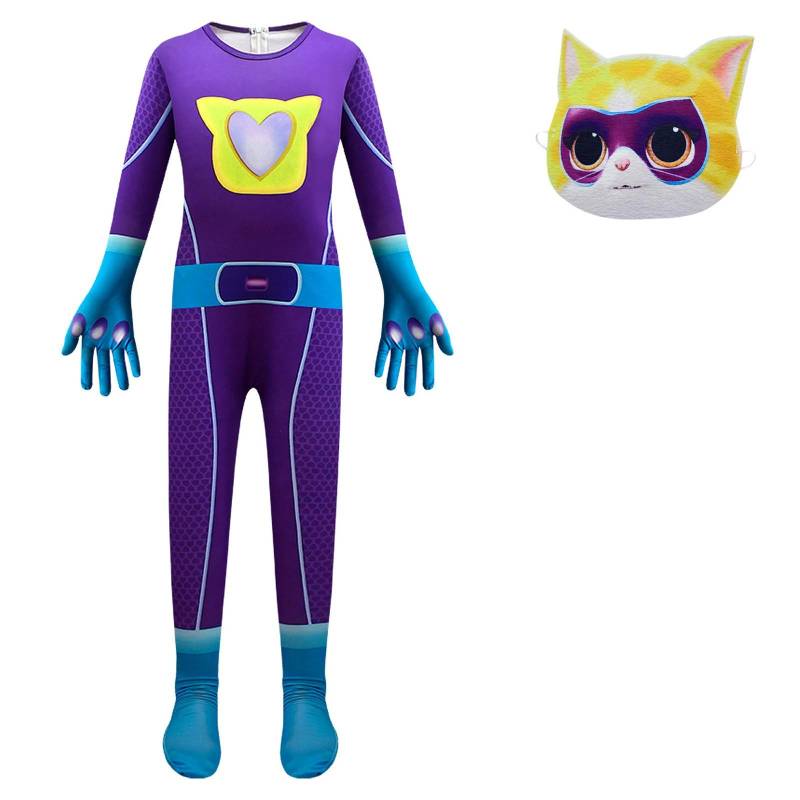 Kinder SuperKitties Overall mit Maske Halloween Katze Cosplay Outfit Verkleidung 120 violett von Joom DACH