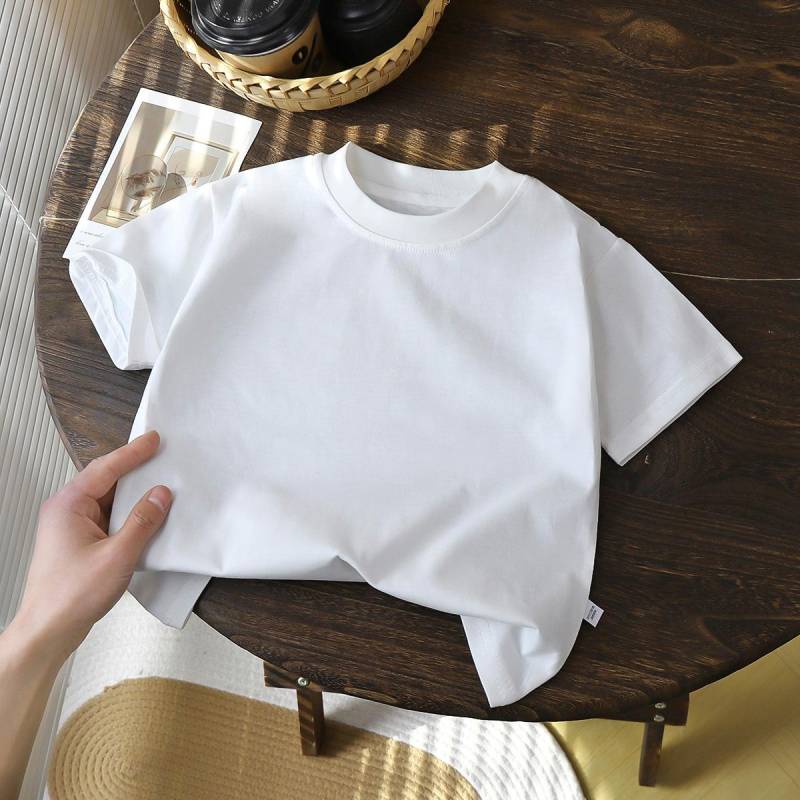 Kinder T-Shirt 100% Baumwolle Weiches Atmungsaktives Sommer Casual Top Weiß Rot Schwarz T-Shirt Mädchen Sommer Baby Kleidung 110cm weiß von Joom DACH