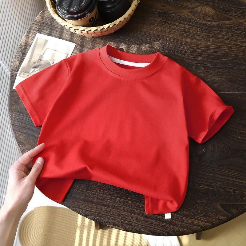 Kinder T-Shirt 100% Baumwolle Weiches Atmungsaktives Sommer Casual Top Weiß Rot Schwarz T-Shirt Mädchen Sommer Baby Kleidung 90cm rot von Joom DACH