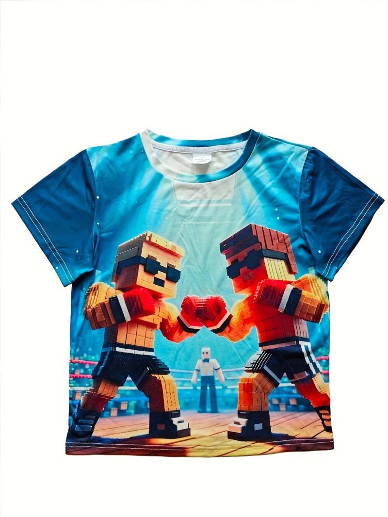 Kinder T-Shirt Cartoon Print Sportwear Jungen Sommerkleidung Kurzarm Top Shirts Rundhals Sport T-Shirt Lässige Kinder T-Shirt 130 von Joom DACH