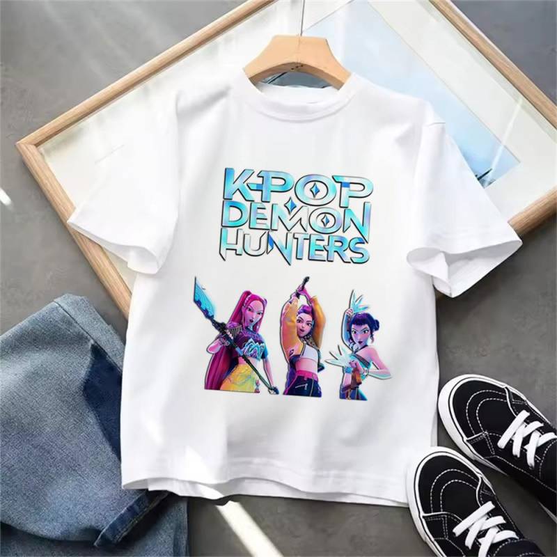 Kinder T-Shirt KPop Dämonenjäger 2025 Film Rundhals Cartoon Mädchen Jungen T-Shirt Lässig Baby Print Mode Lässige Mädchenkleidung 130 von Joom DACH