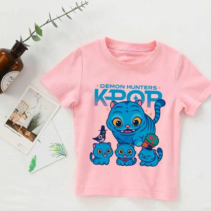 Kinder T-Shirt KPop Dämonenjäger 2025 Film Rundhals Cartoon Mädchen Jungen T-Shirt Lässig Baby Print Mode Lässige Mädchenkleidung 140 von Joom DACH