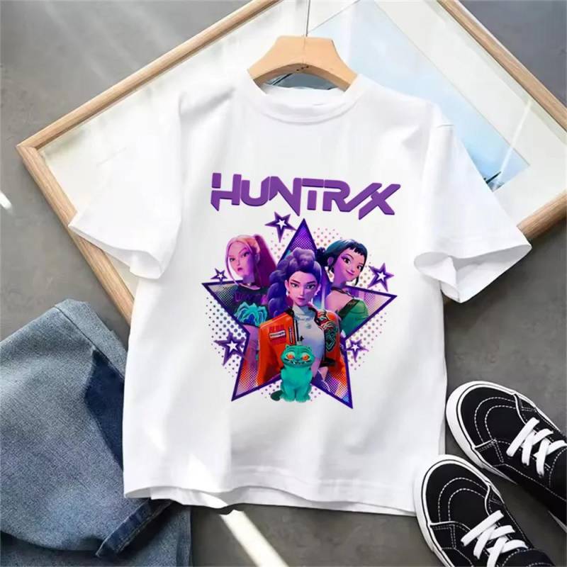 Kinder T-Shirt KPop Dämonenjäger 2025 Film Rundhals Cartoon Mädchen Jungen T-Shirt Lässig Baby Print Mode Lässige Mädchenkleidung 140 von Joom DACH