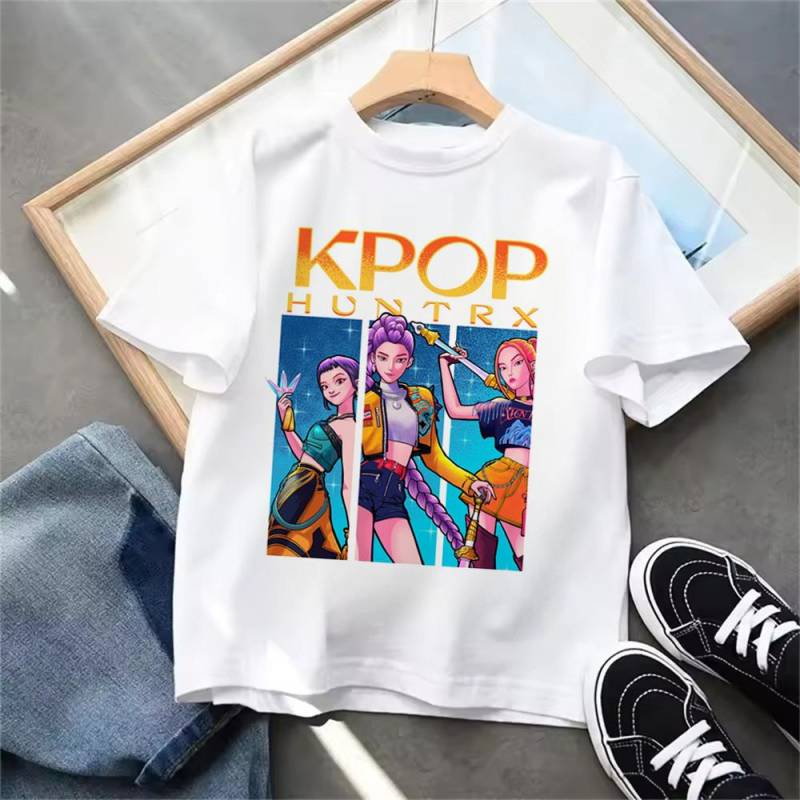 Kinder T-Shirt KPop Dämonenjäger 2025 Film Rundhals Cartoon Mädchen Jungen T-Shirt Lässig Baby Print Mode Lässige Mädchenkleidung 140 von Joom DACH