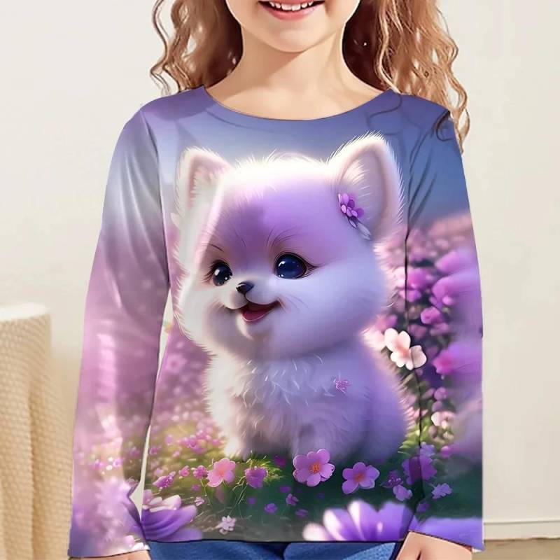 Kinder T-Shirt Kawaii Volle Ärmel T-Shirts für Mädchen Tiger Katze Niedliche Tees Kleidung 2023 Herbst Kid Top Oansatz Outdoor kleidung 140 von Joom DACH