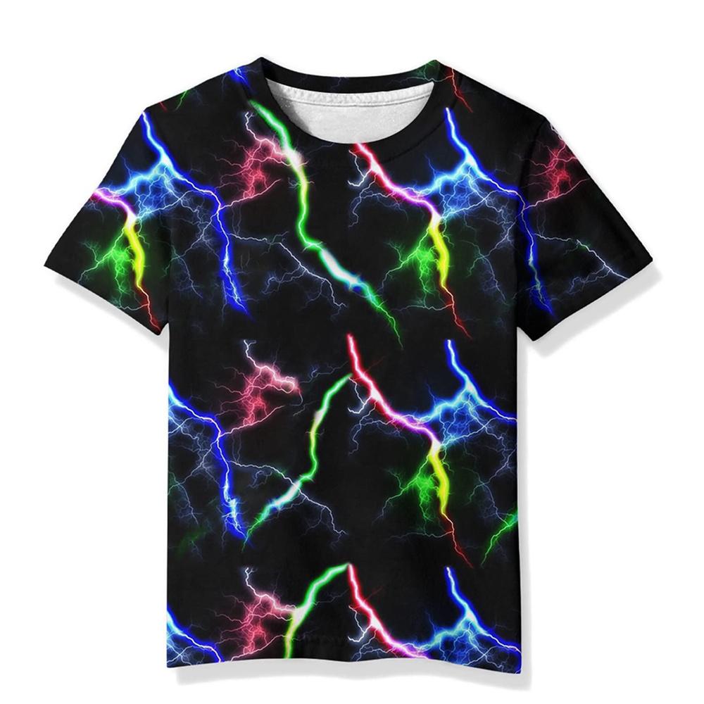 Kinder T-Shirts 3D-Druck Flammenblitz-Muster Rundhals T-Shirts Lässige Jungen Mädchen Oberteile Übergroße Mode Kinder T-Shirts Kleidung 160 von Joom DACH