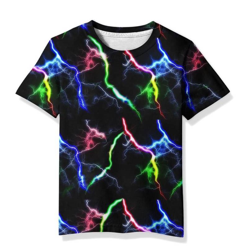 Kinder T-Shirts 3D-Druck Flammenblitz-Muster Rundhals T-Shirts Lässige Jungen Mädchen Oberteile Übergroße Mode Kinder T-Shirts Kleidung 160 von Joom DACH