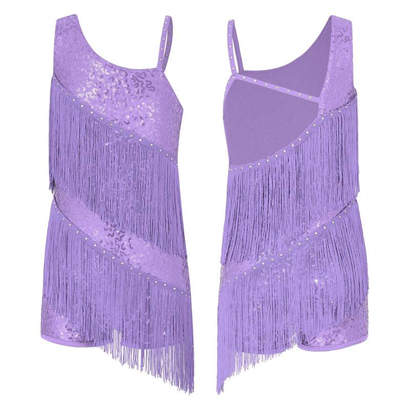 Kinder Tanzen Wettbewerb Party Tragen Mädchen Pailletten Ballsaal Kostüme Quaste Latin Jazz Dance Performance Kleid 11-12 Years lavendel von Joom DACH