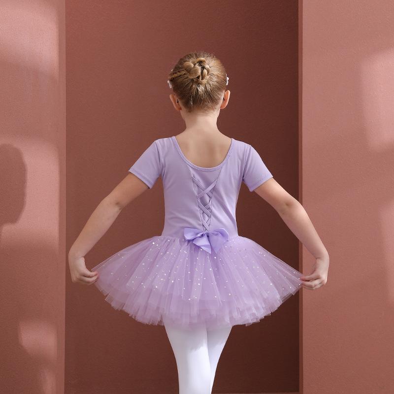 Kinder Tanzoutfit Mädchen Ballett Tanz Tutu Kleid Kinder Kurz-/Langarm Tüll Schleife Eiskunstlauf Gymnastik Weihnachten Geburtstagsparty Tanzbekleidung 120 von Joom DACH