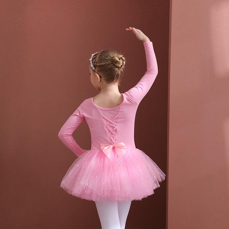 Kinder Tanzoutfit Mädchen Ballett Tanz Tutu Kleid Kinder Kurz-/Langarm Tüll Schleife Eiskunstlauf Gymnastik Weihnachten Geburtstagsparty Tanzbekleidung 130 von Joom DACH