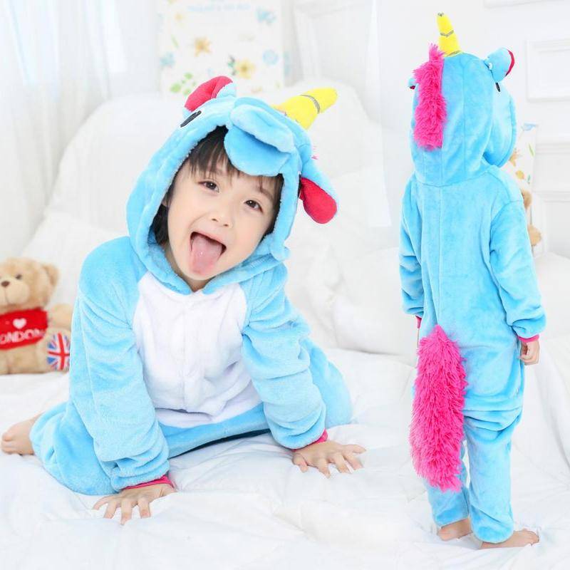 Kinder Tier Einhorn Pyjamas Set Mädchen Regenbogen Einhorn Pyjamas Kostüm Nachtwäsche für Kind Overall 4T blau von Joom DACH