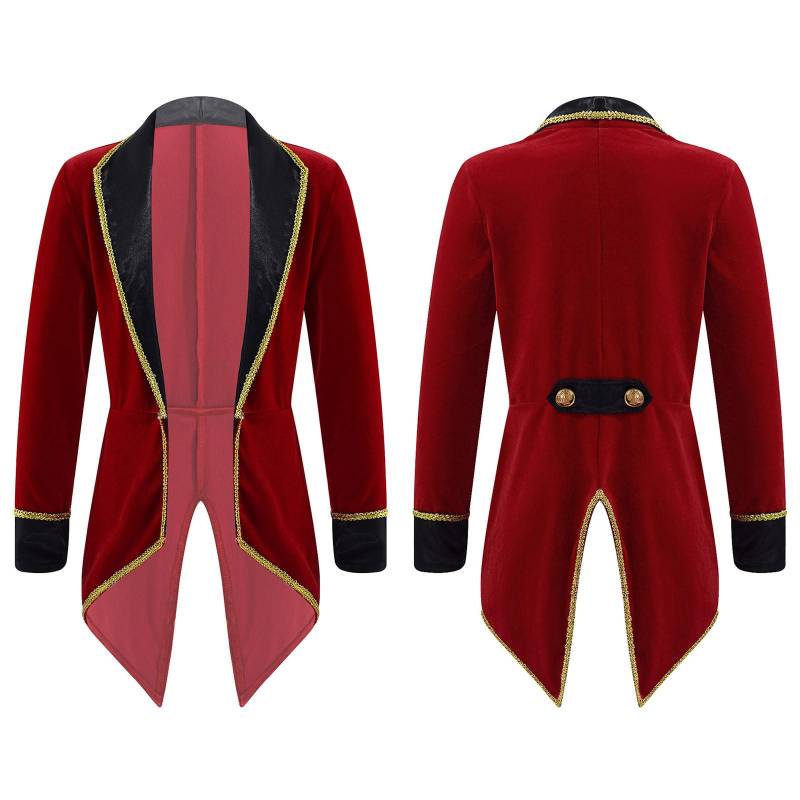 Kinder Unisex Jungen Mädchen Zirkus Zirkusdirektor Frack Jacke Outfits Zirkuskostüm Ausgefallenes Cosplay Kostüm 11-12 Years bordeaux von Joom DACH