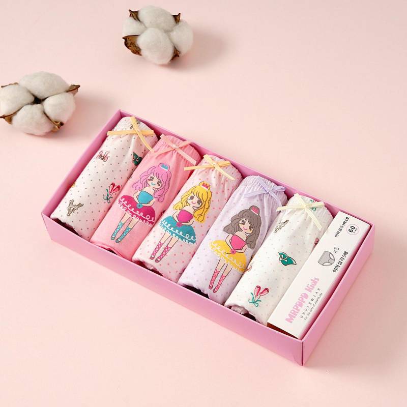 Kinder Unterwäsche 5 Stück/Los Boxed Baumwollslips für Mädchen Cartoon Baby Dreiecksslips Atmungsaktive Kinder Slips Mädchen Höschen 4-5Y von Joom DACH