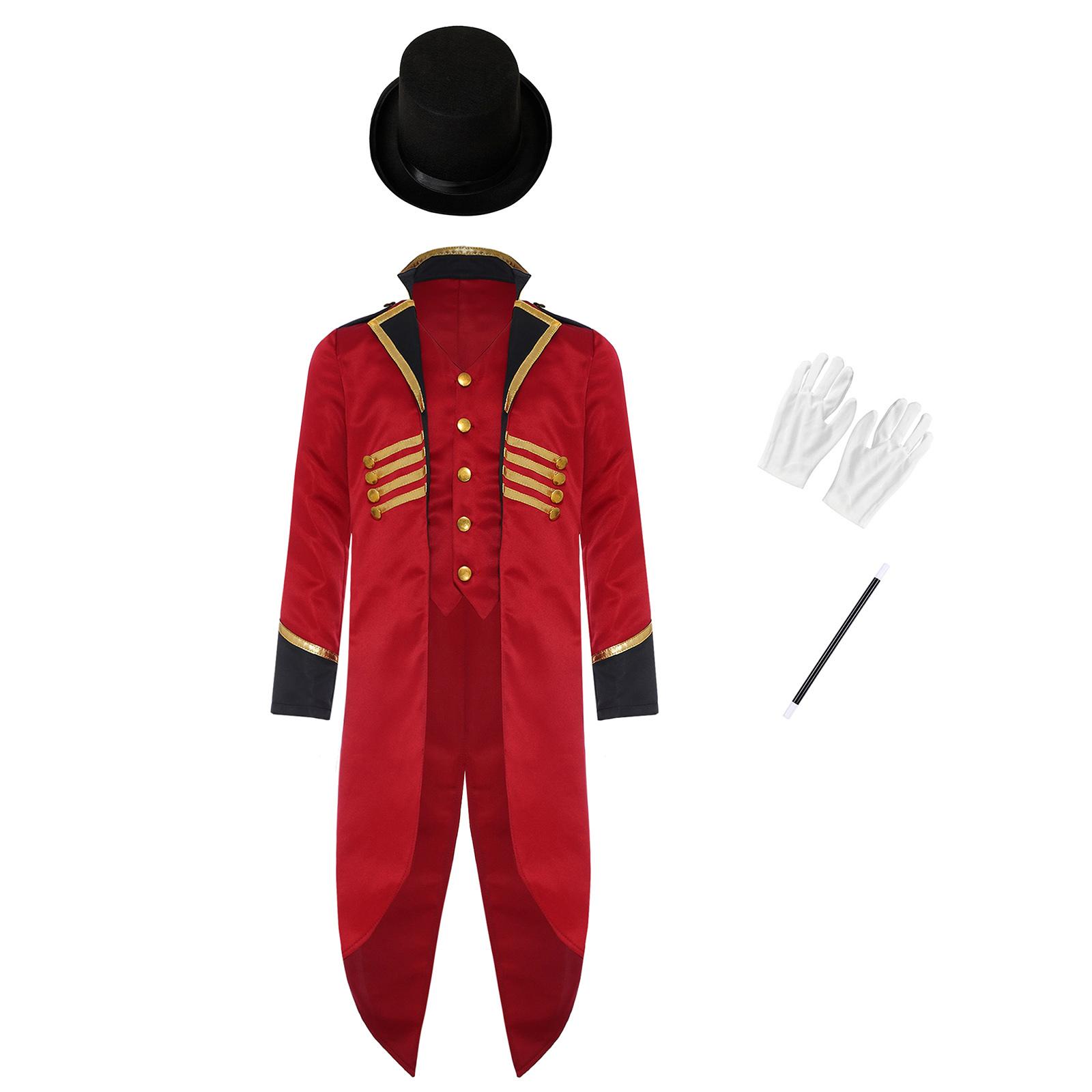 Kinder Viktorianisches Steampunk Kostümset Vierteiliger Smoking Frack mit Zylinder Handschuhen und Zauberstab Verkleiden 9-10 Years bordeaux von Joom DACH