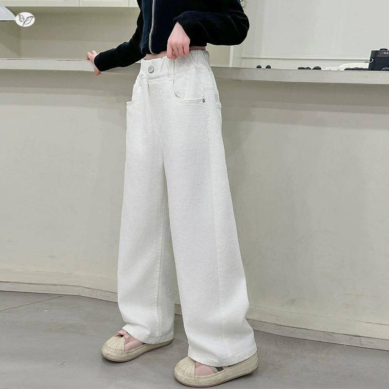 Kinder Vintage Weiße Gerade Jeans mit Schleifen für Mädchen Frühling Schlanke Lose Denim Hosen Kinder Teenager Casual Jeans Hosen 140 weiß von Joom DACH