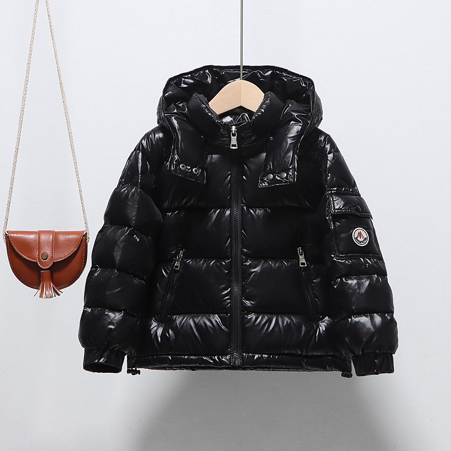 Kinder Warme Daunenjacke mit Kapuze - Winter Einfarbig Kurzer Mantel für Jungen und Mädchen 140 schwarz von Joom DACH