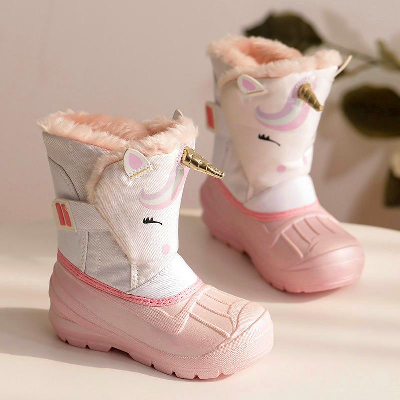 Kinder Warme Stiefel Kleinkind Verdickte Samt Wasserdichte Schuhe Kinder Rutschfeste Winter Gepolsterte Schneeschuhe Klett-Schneestiefel 23 von Joom DACH