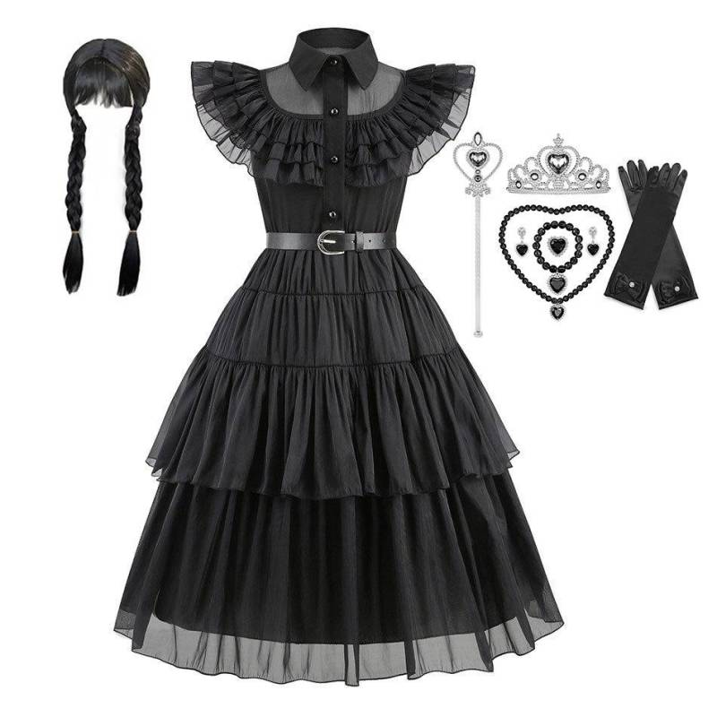 Kinder Wednesday Addams Kleid Halloween Kostüme Kleid Cosplay Party Kostüm 160cm von Joom DACH