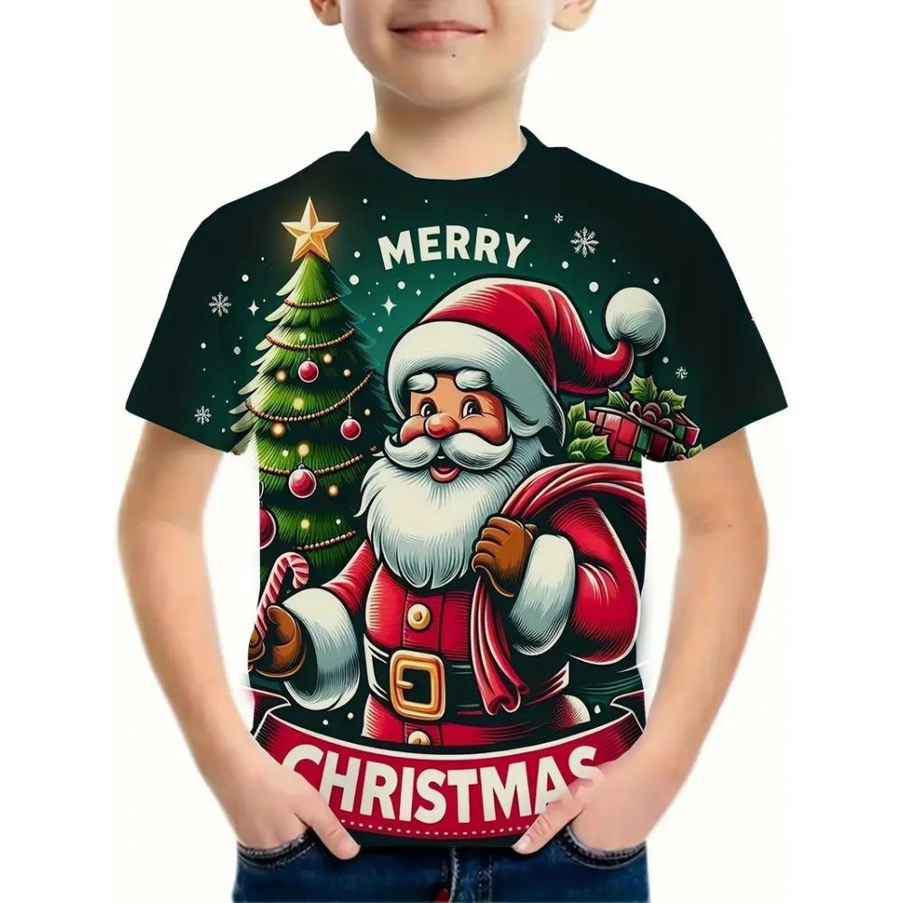Kinder Weihnachts Serie 3D Digitaldruck Jungen Mode und Freizeit Rundhals Kurzarm T-Shirt 130 von Joom DACH