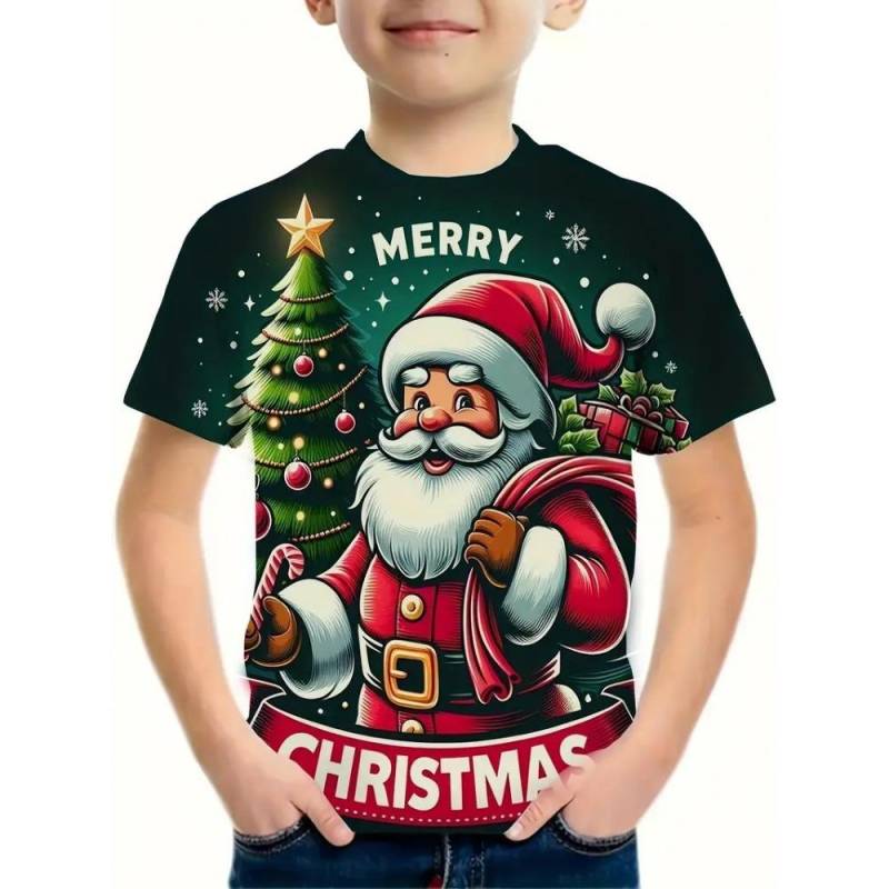 Kinder Weihnachts Serie 3D Digitaldruck Jungen Mode und Freizeit Rundhals Kurzarm T-Shirt 130 von Joom DACH