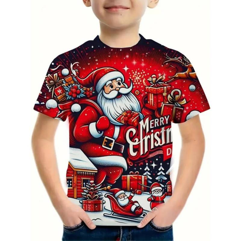 Kinder Weihnachts Serie 3D Digitaldruck Jungen Mode und Freizeit Rundhals Kurzarm T-Shirt 130 von Joom DACH