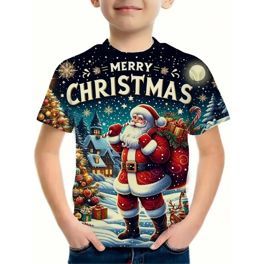 Kinder Weihnachts Serie 3D Digitaldruck Jungen Mode und Freizeit Rundhals Kurzarm T-Shirt 150 von Joom DACH