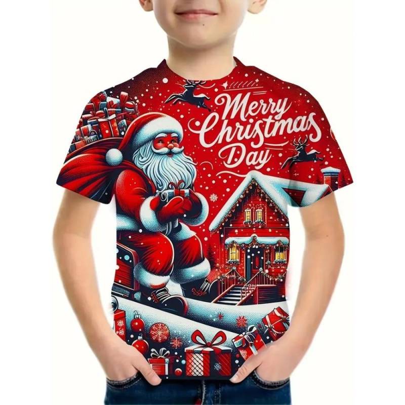 Kinder Weihnachts Serie 3D Digitaldruck Jungen Mode und Freizeit Rundhals Kurzarm T-Shirt 170 von Joom DACH