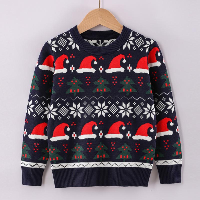 Kinder-Weihnachtspullover 2023 Herbst/Winter-Strickpullover für Jungen und Mädchen 140cm dunkelblau von Joom DACH