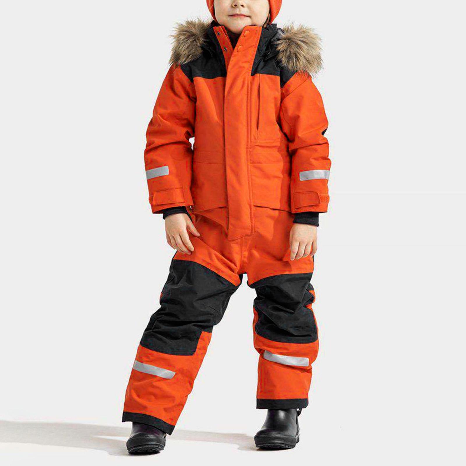 Kinder Winter Bunter Skianzug Jungen Mädchen Schneeanzüge Wasserdichte Skioveralls Snowboardjacke Mäntel 150 orange von Joom DACH