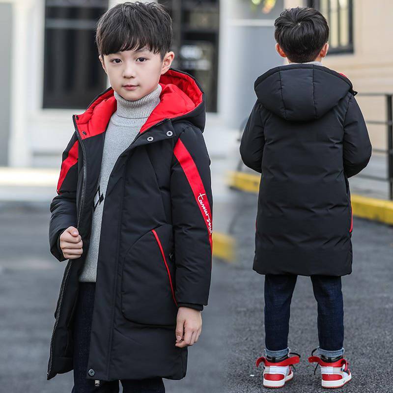 Kinder Winterjacke Jungen Kleidung Warme Daunen Baumwolljacke Langer Mantel Mit Kapuze Wasserdicht Verdicken Kinder Parka Oberbekleidung 150cm schwarz von Joom DACH