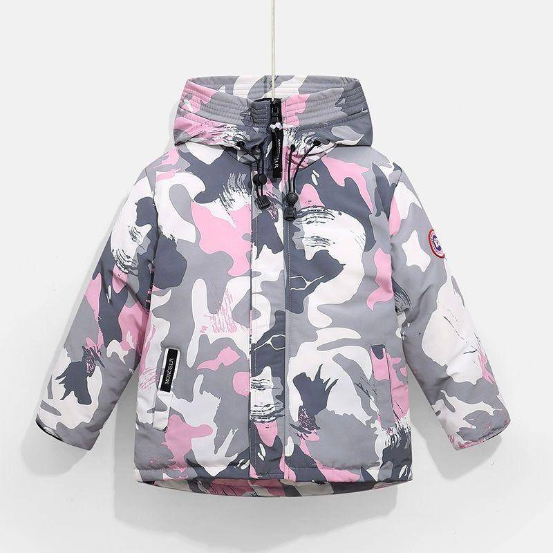 Kinder-Wintermantel, Camouflage-Graffiti-Daunenjacke, verdickter Baby-Baumwoll-gepolsterter Mantel 120cm weiß/rot von Joom DACH