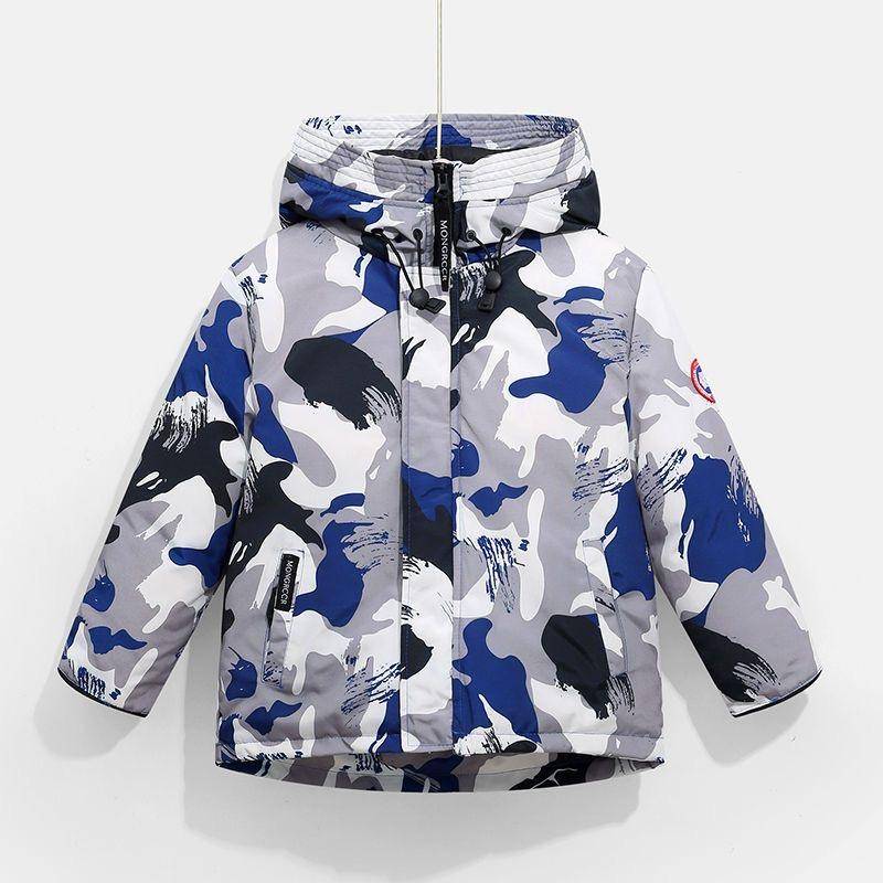 Kinder-Wintermantel, Camouflage-Graffiti-Daunenjacke, verdickter Baby-Baumwoll-gepolsterter Mantel 120cm blau von Joom DACH
