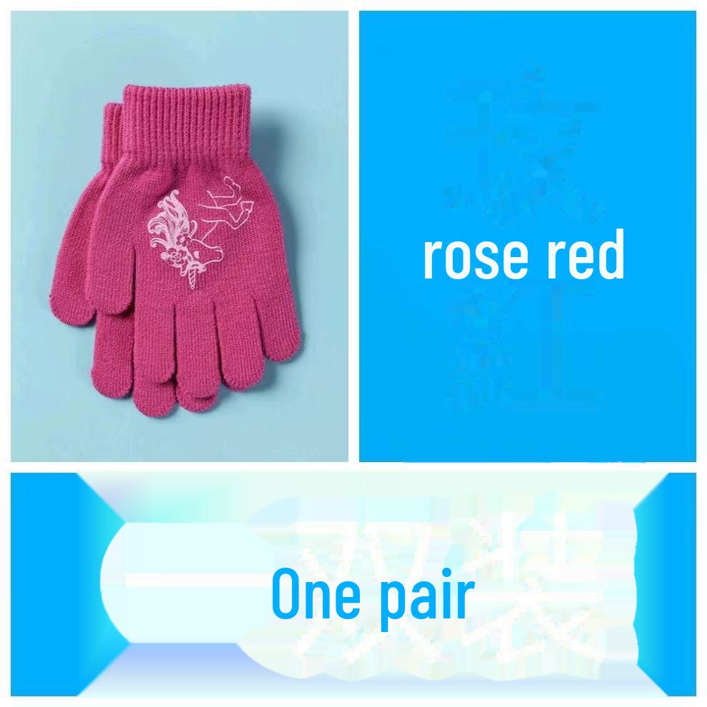 Kinder Winterwollhandschuhe mit vollen Fingern - Warm, niedliches Cartoon-Design für Jungen und Mädchen Elementary School 6-13 Years Old rose rot von Joom DACH