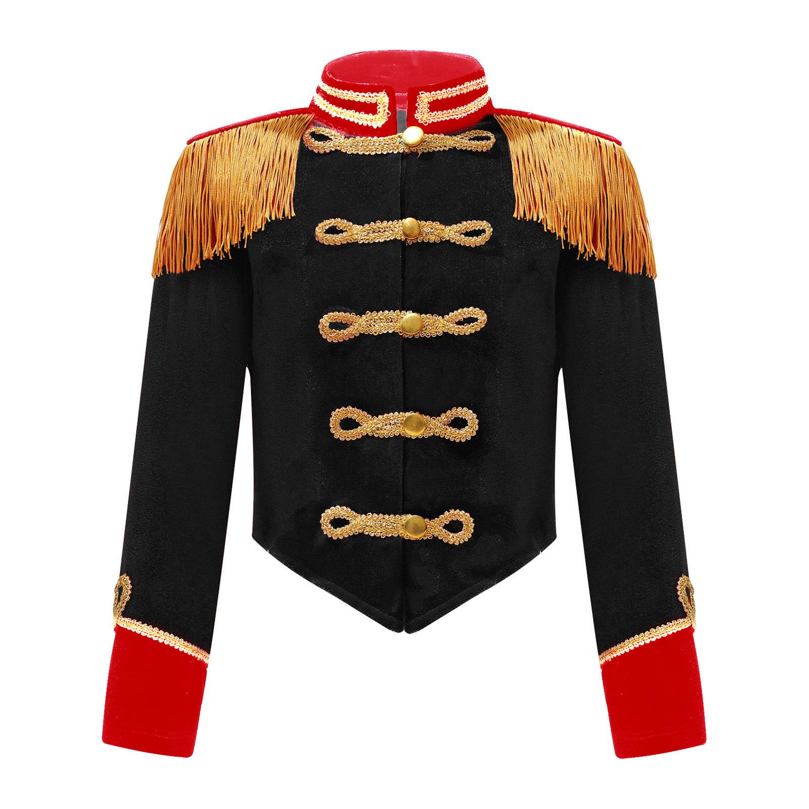 Kinder Zirkusartist Kostüm Stehkragen Verzierte Jacke Epauletten Details Rollenspiel Kleid 7-8 Years schwarz von Joom DACH