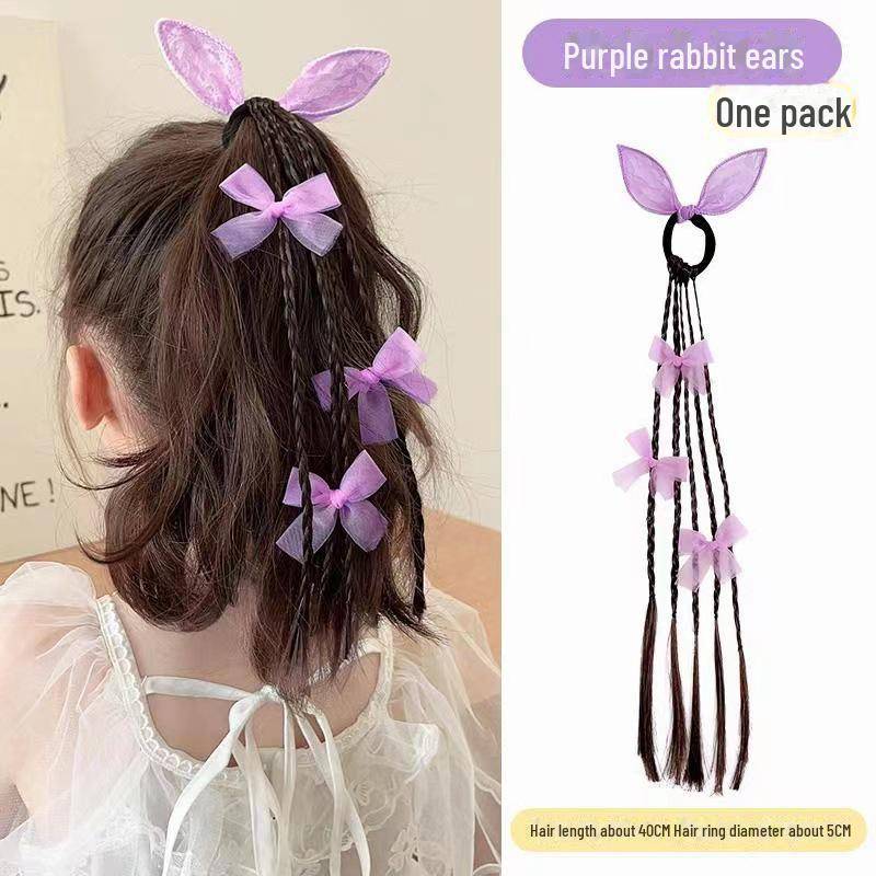 Kinder Zopfhaar-Accessoire-Set: Twist Braid Perücke, Gummibänder, Schleifen-Stirnband, Hochsteckfrisur-Ringe für kleine Mädchen von Joom DACH