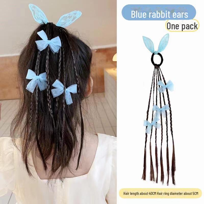 Kinder Zopfhaar-Accessoire-Set: Twist Braid Perücke, Gummibänder, Schleifen-Stirnband, Hochsteckfrisur-Ringe für kleine Mädchen von Joom DACH