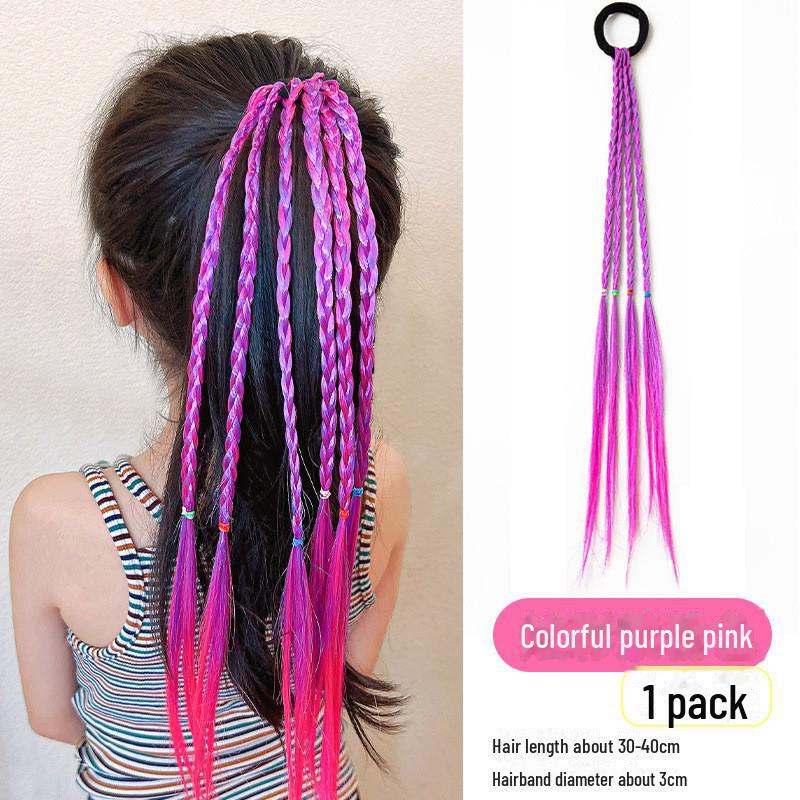 Kinder Zopfhaar-Accessoire-Set: Twist Braid Perücke, Gummibänder, Schleifen-Stirnband, Hochsteckfrisur-Ringe für kleine Mädchen von Joom DACH