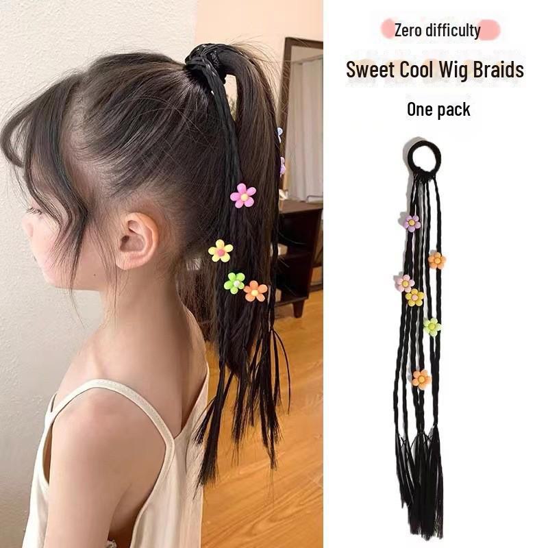 Kinder Zopfhaar-Accessoire-Set: Twist Braid Perücke, Gummibänder, Schleifen-Stirnband, Hochsteckfrisur-Ringe für kleine Mädchen von Joom DACH